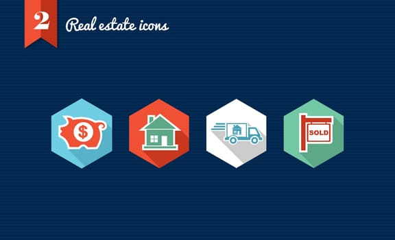 Set of flat design icons for Real estate business and properties. Vector file layered for easy editing.