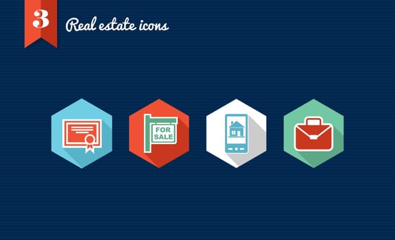 Set of flat design icons for Real estate business and properties. Vector file layered for easy editing.