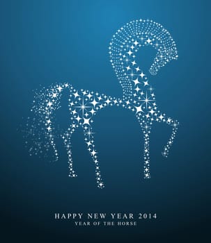 2014 chinese New Year of the horse contemporary stars shapes greeting card on blue background. EPS10 vector file organized in layers for easy editing.