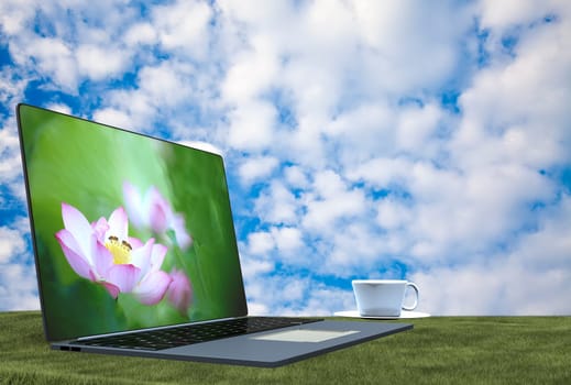 3d rendering of a laptop with green