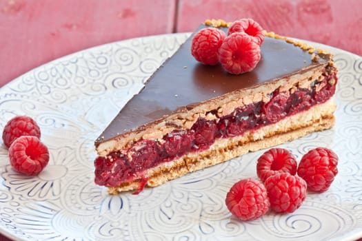 A stub cake with red bread and chocolate