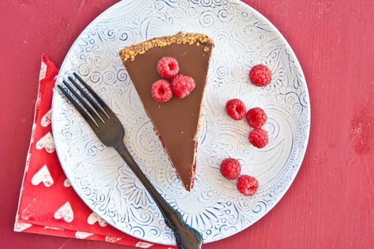 A stub cake with red bread and chocolate