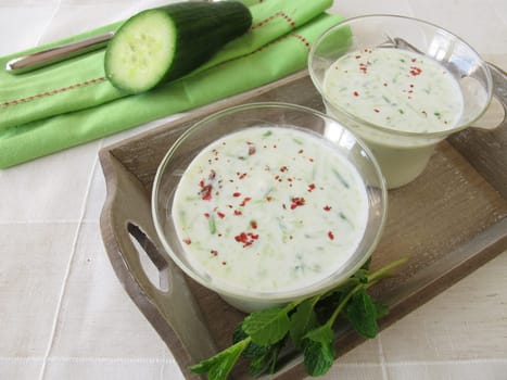 Cold cucumber soup served in the glass