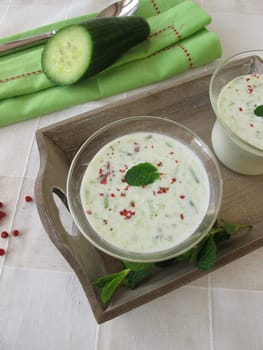 Cold cucumber soup served in the glass