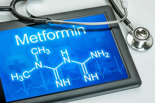 Tablet with the chemical structural formula of metformin