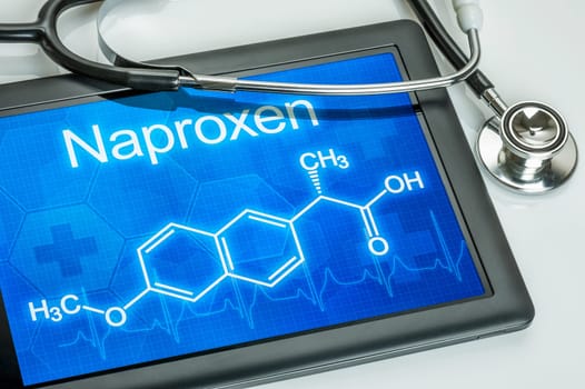 Tablet with the chemical structural formula of naproxen