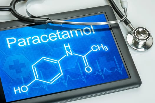 Tablet with the chemical structural formula of paracetamol