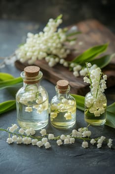 Lily of the Valley Essential Oil in a Small Bottle, Generative AI, nature