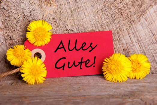 Red Tag with the German Words Alles Gute on it which means Congratulations