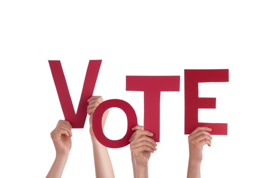 Many Hands Holding the Red Word Vote, Isolated