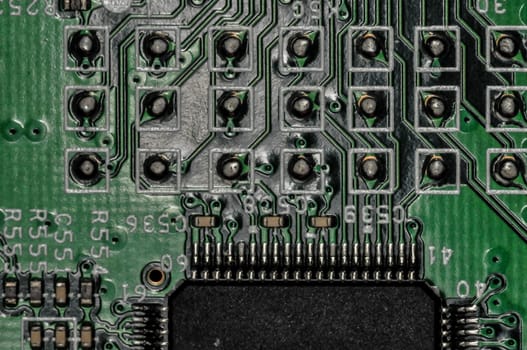 Printed Green Circuit Board With Electrical Components