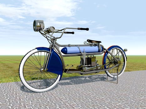 Computer-generated 3D illustration with an American motorcycle from the 1910s