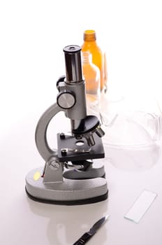Microscope with laboratory equipment