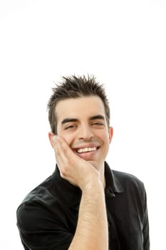 Portrait of a smiling happy young man against white background