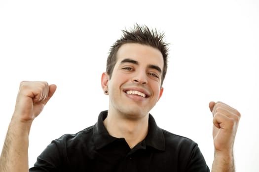 Portrait of a smiling happy young man against white background