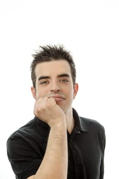 Portrait of pensive young man against white background
