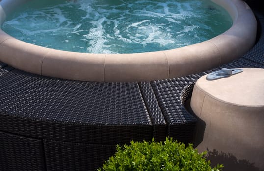 View of Jacuzzi upholster with beige leather
