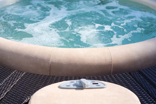 View of Jacuzzi upholster with beige leather