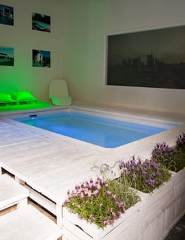 MILAN ITALY - APRIL 13: Vew of swimming pool during the Milan design week 8th - 13th April photo take on April 13 2014