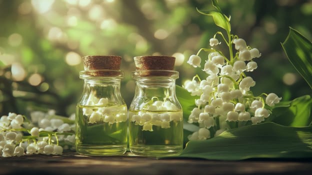 Lily of the Valley Essential Oil in a Small Bottle, Generative AI, nature