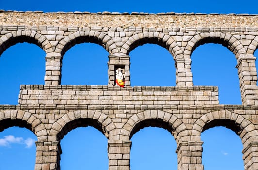 view of the aqueduct of Segovia, Castilla Leon, Spain
