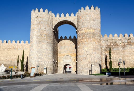 Gate of the Alcazar, one of the nine gates in the city walls of Avila, Spain