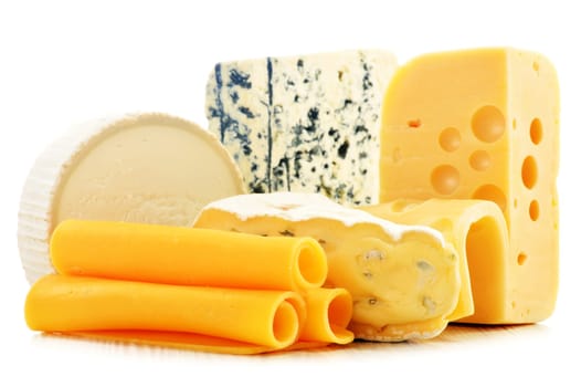 Different sorts of cheese isolated on white background