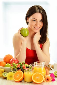 Young woman having breakfast. Balanced diet.