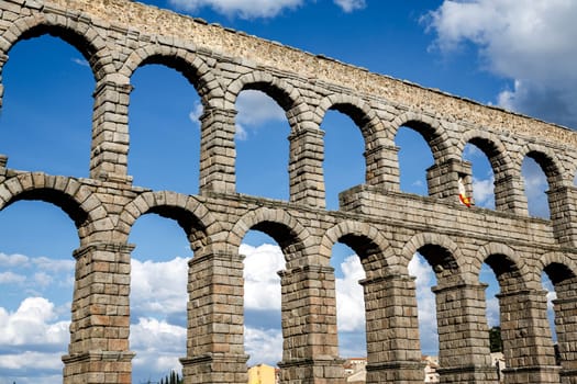 view of the aqueduct of Segovia, Castilla Leon, Spain