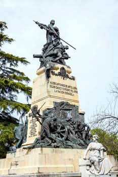 Monument in front of the Alcazar castle in Segovia, Spain