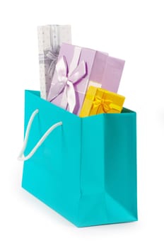 Christmas box gifts with satin bow isolated on white background