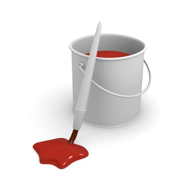 Color can with red glossy paint on a white background