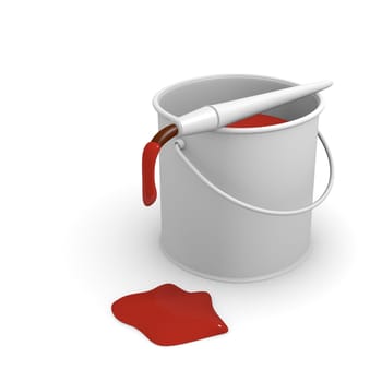 Color can with red glossy paint on a white background