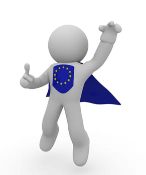 Super European hero flying high with thumb up
