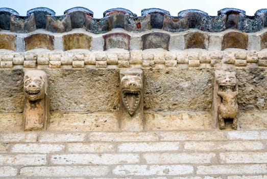 Detail eave corbels St. Martin Church, in Romanesque style in Fromista, Palencia, Castilla y Leon, Spain