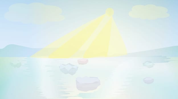 Arctic landscape, shiny ocean background. vector illustration with transparency.