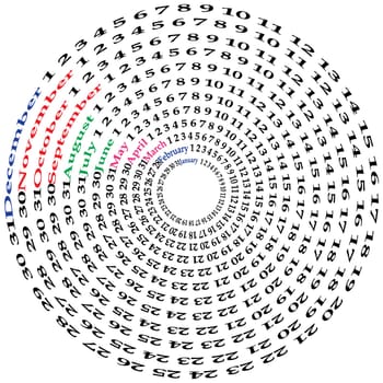 Round Gregorian calendar 2014, vector illustration.