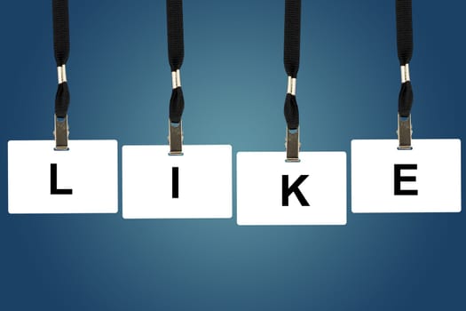 like word on badge with blue background