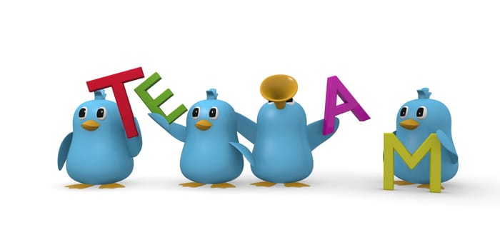 Blue bird team on a white background