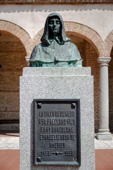 Monument to Fray Bartolome evangelist of America in his hometown of Olmedo Valladolid