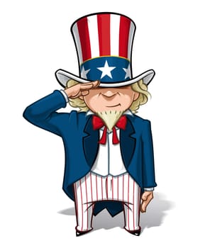 Vector Cartoon Illustration of Uncle Sam saluting.