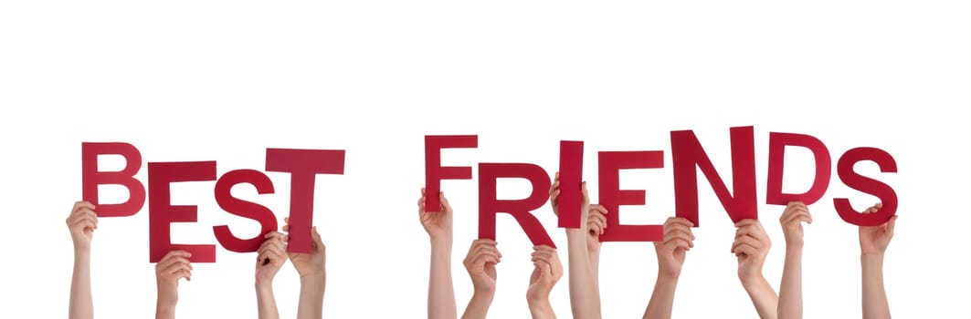 Many Hands Holding the Red Words Best Friends, Isolated