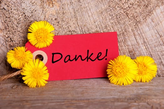 Red Tag with the German Word Danke which means Thanks