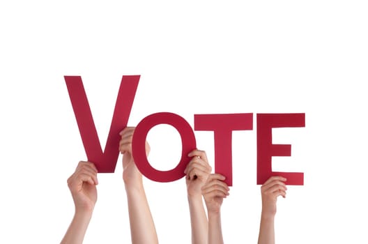 Many People Holding the red Word Vote, Isolated