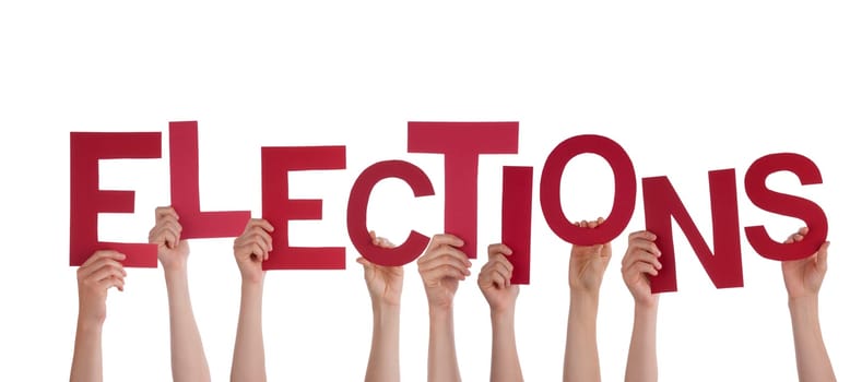 Many Hands Holding the Red Word Elections, Isolated