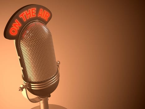 Classic microphone in closed perspective view. Your text on right space.
