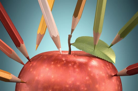 Several pencils making the perfect apple. Clipping path included.