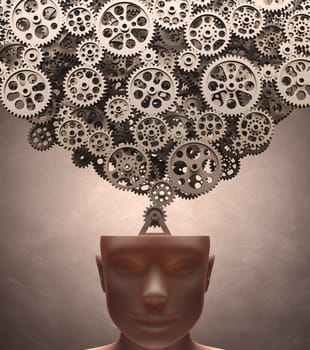 Several gears machine coming out of the head. Clipping path included.