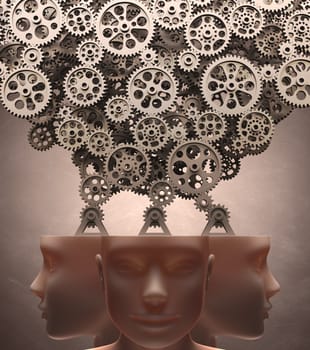 Several gears machine coming out of the head. Clipping path included.
