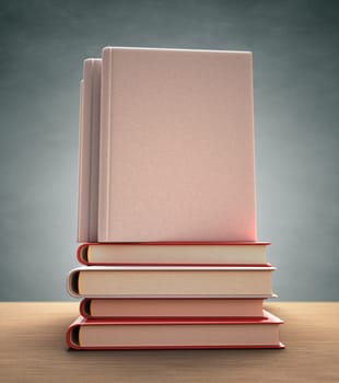 Several books over the table. Your text or image on the cover. Clipping path included.
